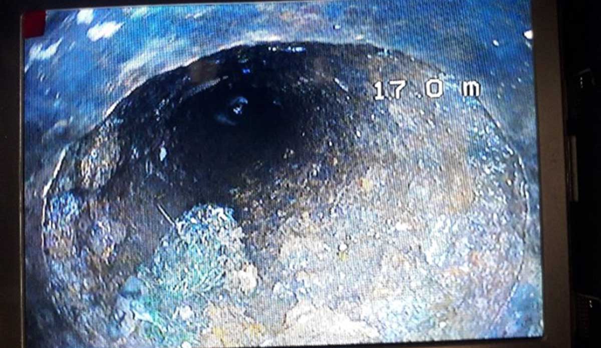 Internal CCTV inspection showing the condition of a waste pipe